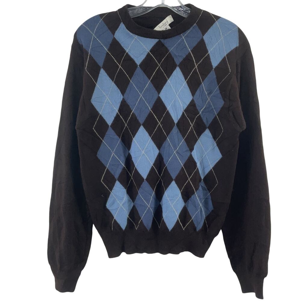 Turnbury Brown Blue Argyle Wool Blend Pullover Sweater Men’s Small Preowned